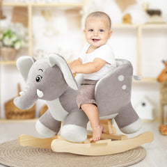Funlio elephant rocking horse grey with floppy ears, perfect for cuddly adventures.