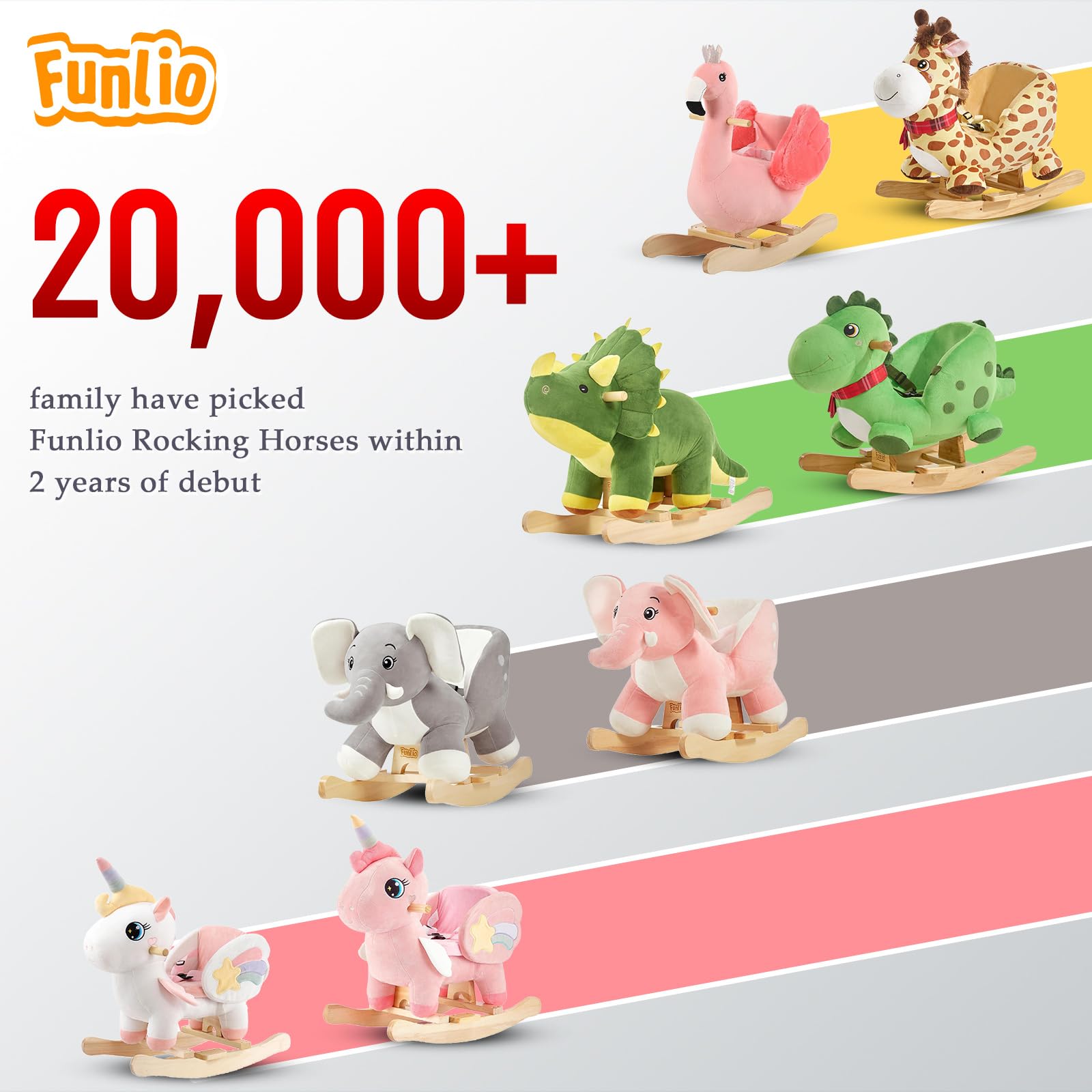 FUNLIO Elephant Rocking Horse soft plush materials offer gentle, huggable comfort.