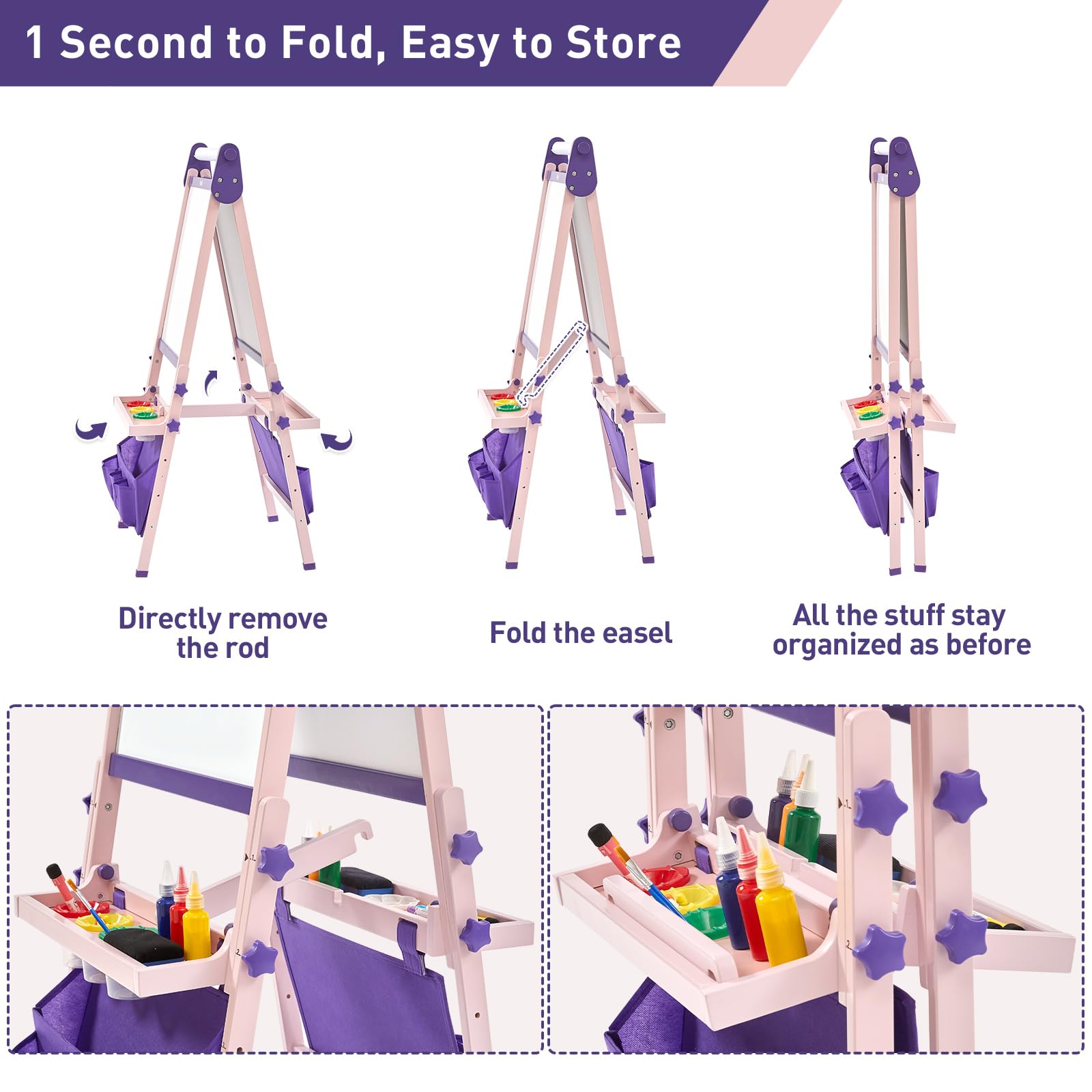 FUNLIO Magnetic chalkboard/whiteboard provides versatile surfaces for drawing and writing.