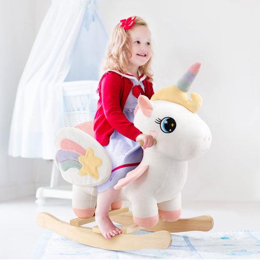 Soft plush PP cotton on the unicorn provides a cozy, cuddly ride for babies