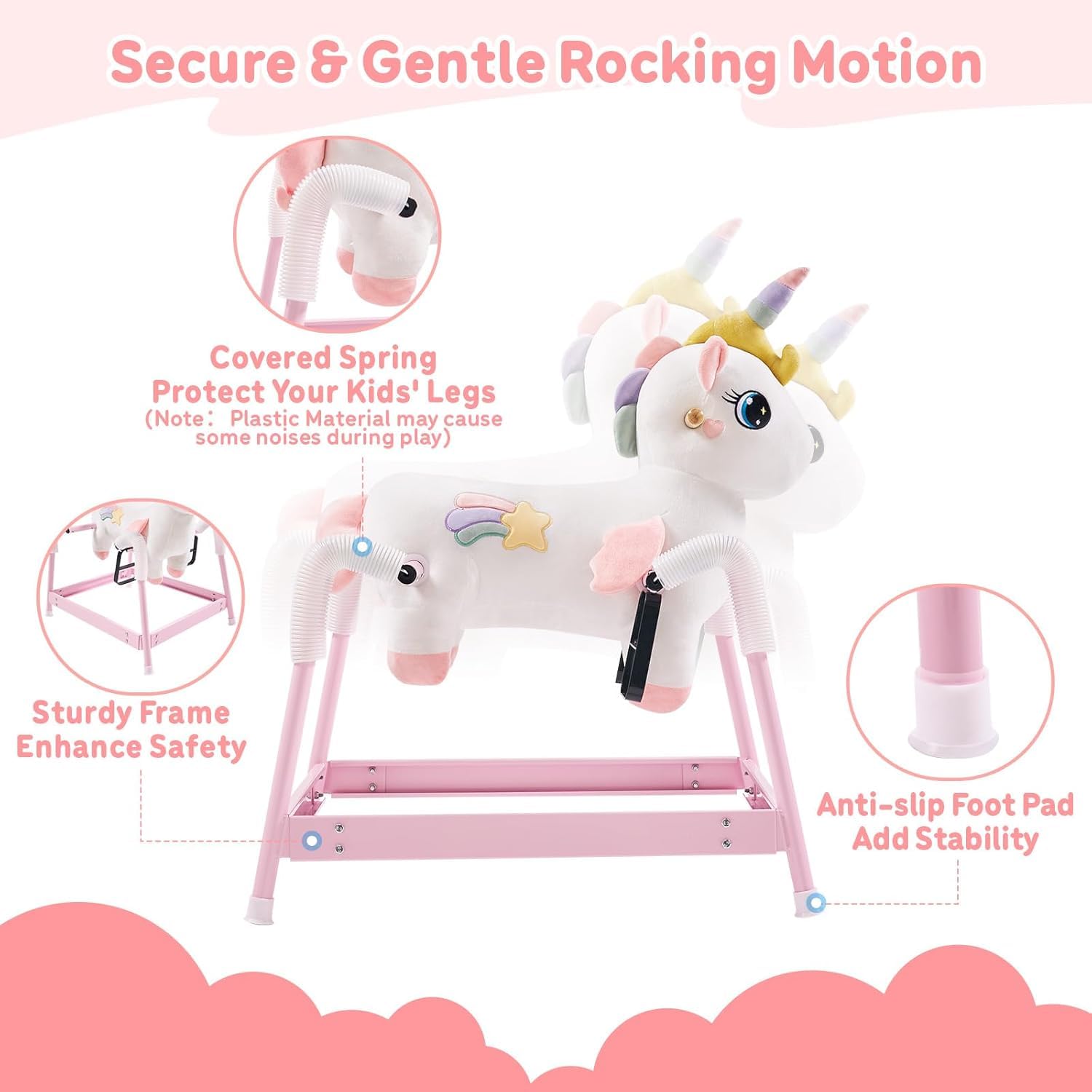 FUNLIO rainbow unicorn with covered spring protects little legs during play