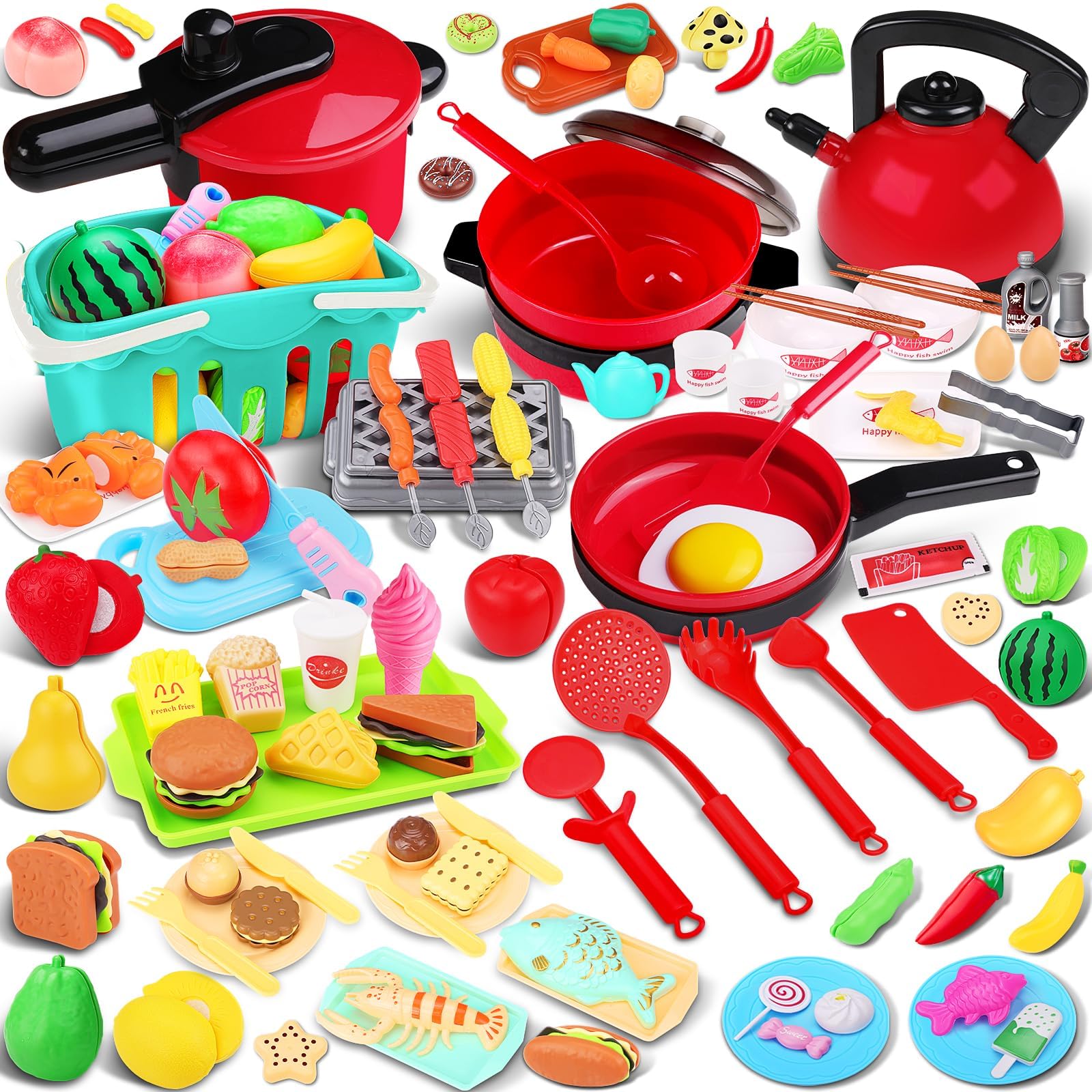 FunMission 134pcs toy kitchen BBQ grill for imaginative play and safe cooking