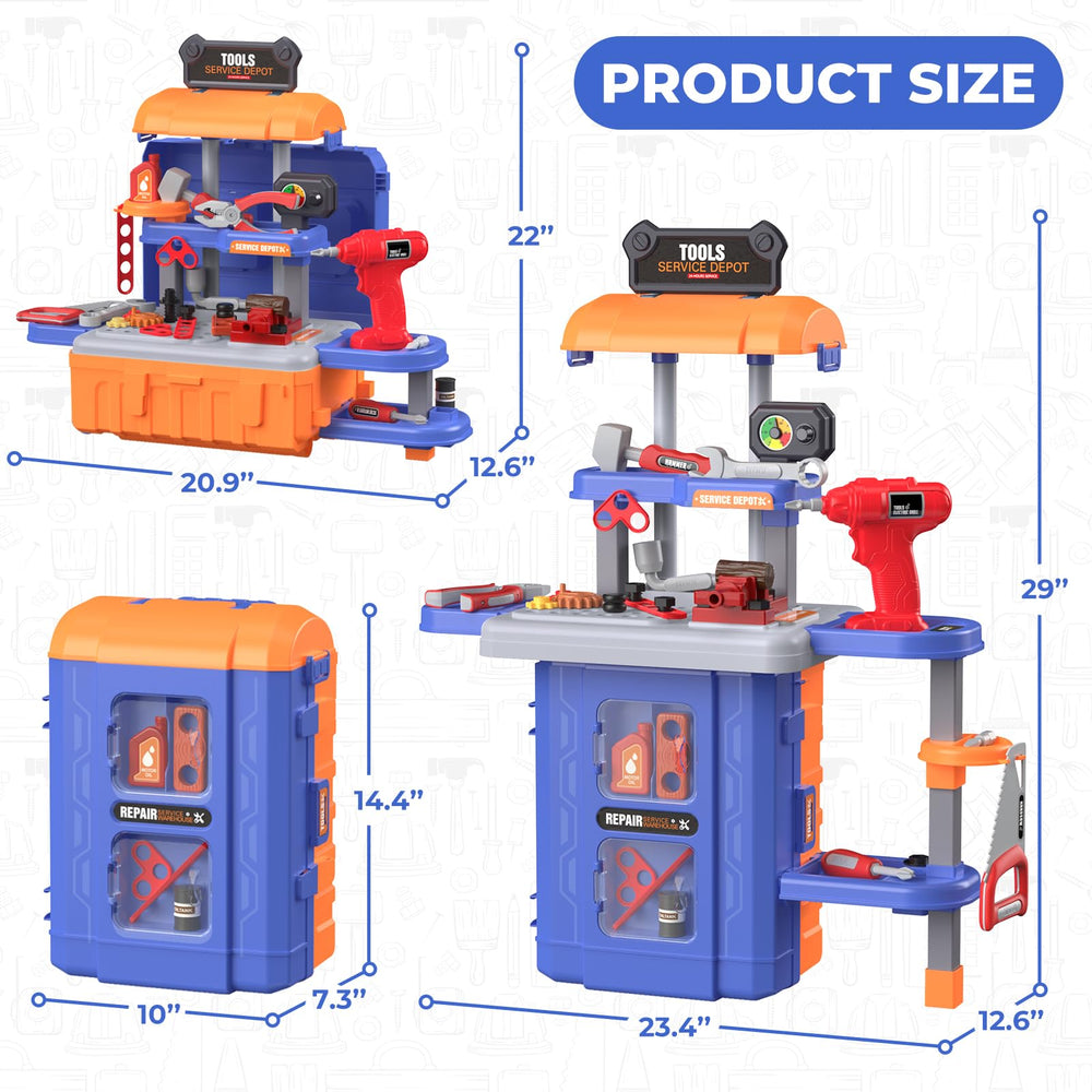 FunMission Kids Tool Bench showing two workbench styles for versatility and role play.