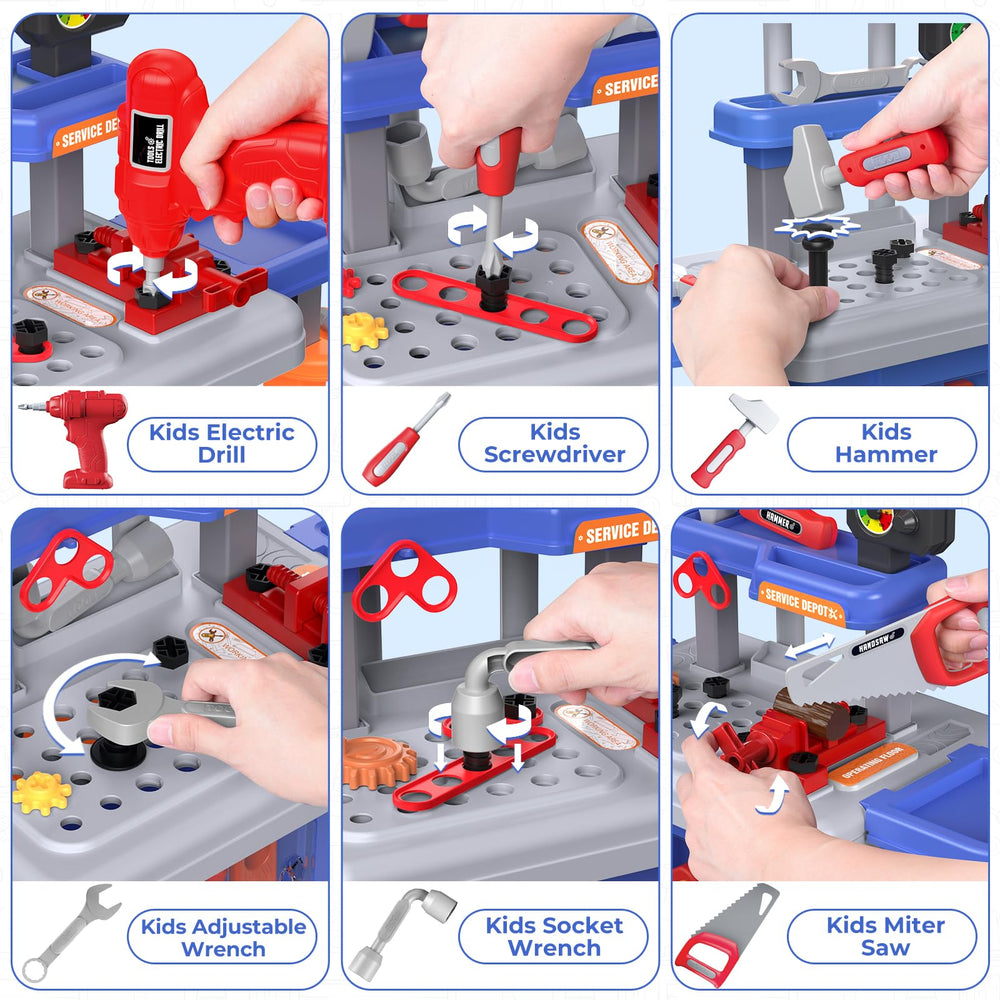 FunMission Kids Tool Set displayed with all accessories for complete pretend play.