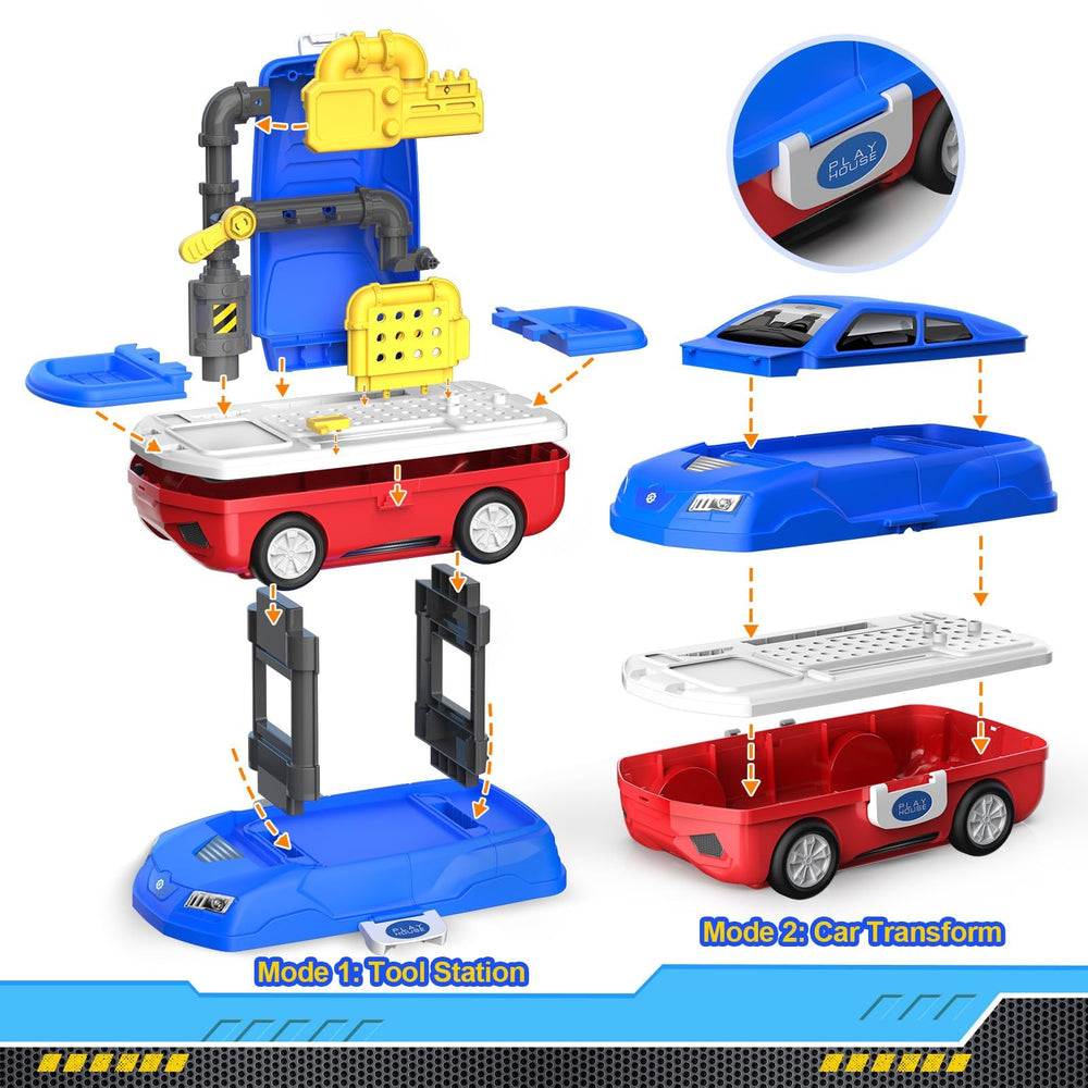 FunMission spacious tray under the workbench helps store parts during play.