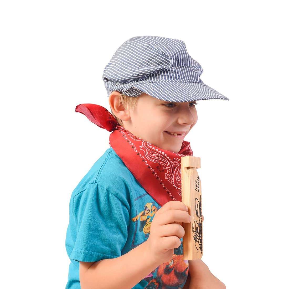 Funny Party Hats blue and white striped engineer cap for role play.