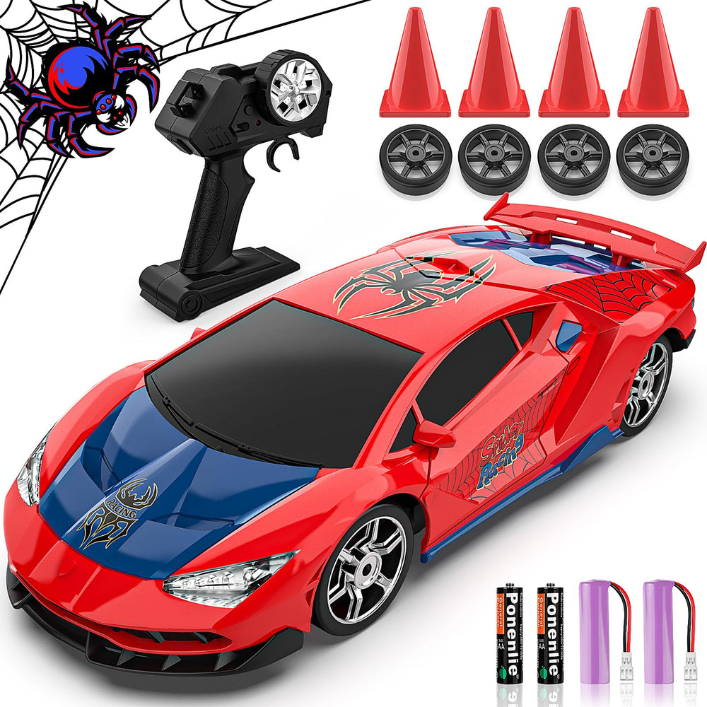 FunnyHall Spider RC drift car front view with LED headlights for night driving