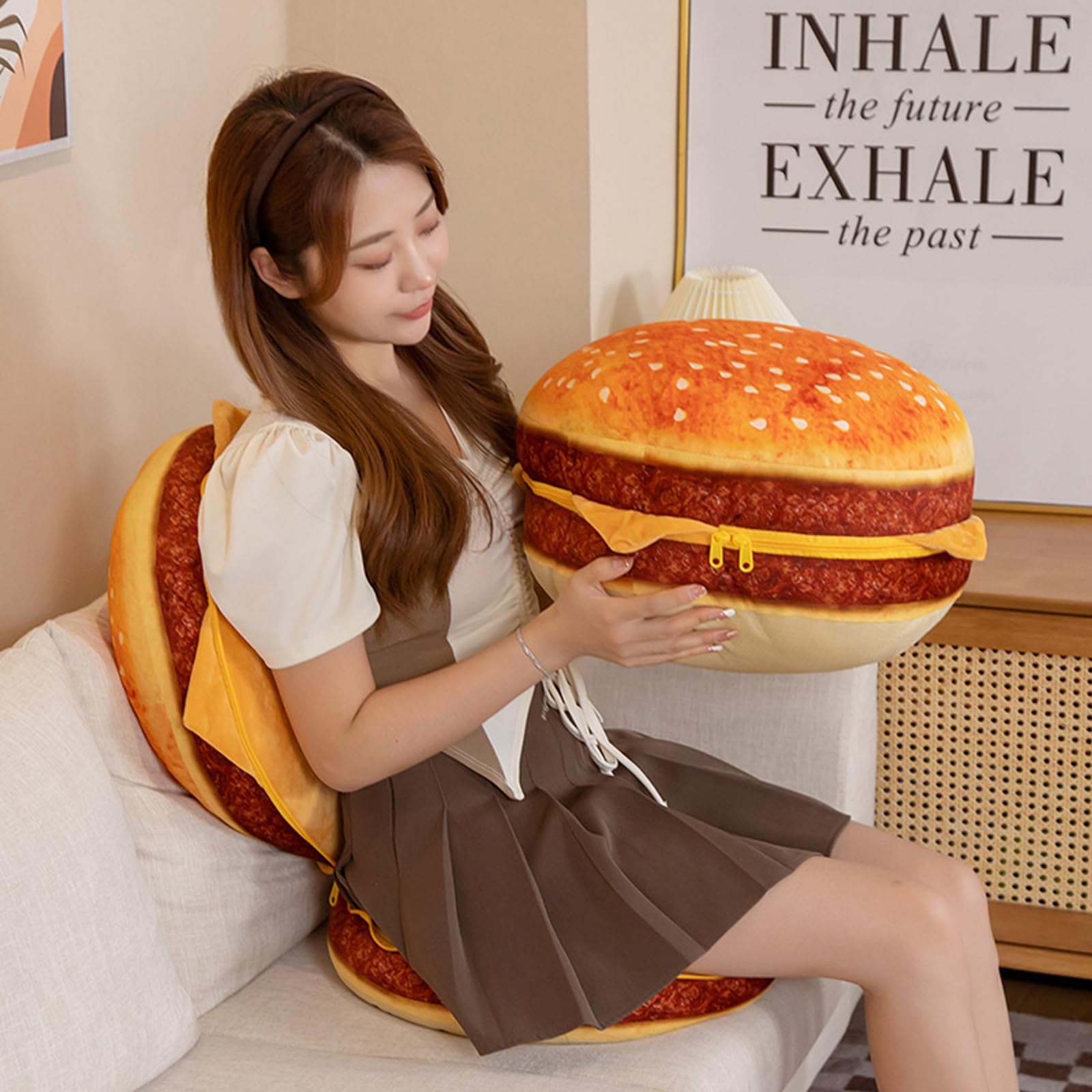 Funnykitten hamburger plush decor fits chairs sofas and floors for fun rooms.