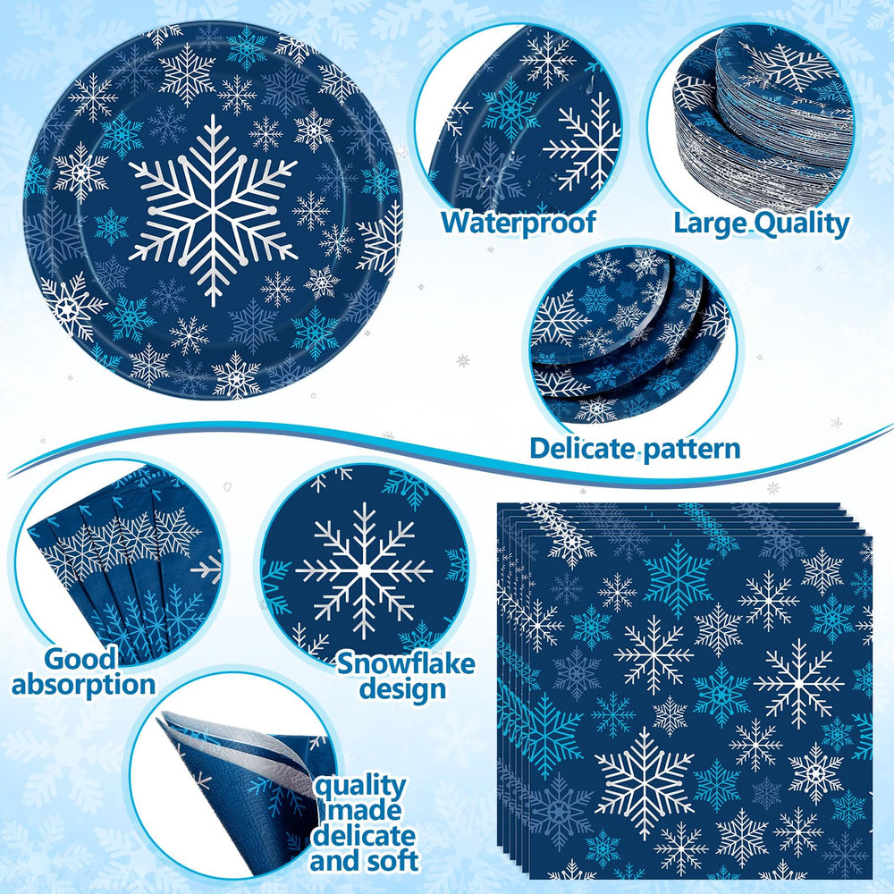 Funnymoom snowflake napkins – blue, silver, white for quick cleanup.