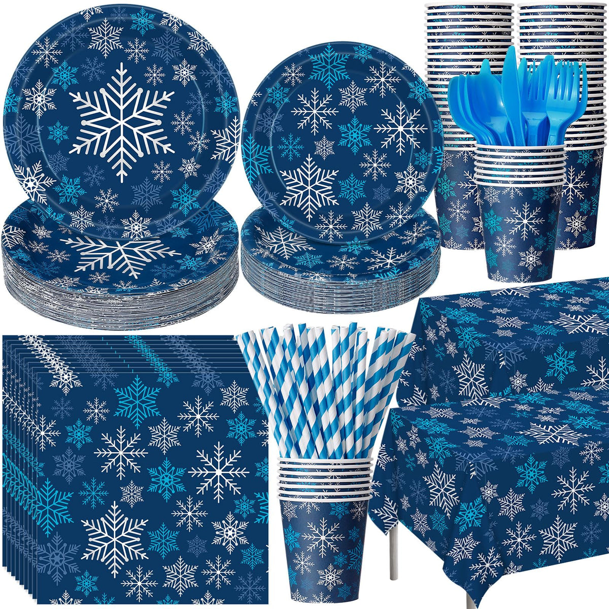 Funnymoom winter snowflake plates – dark blue for stylish, easy cleanup.