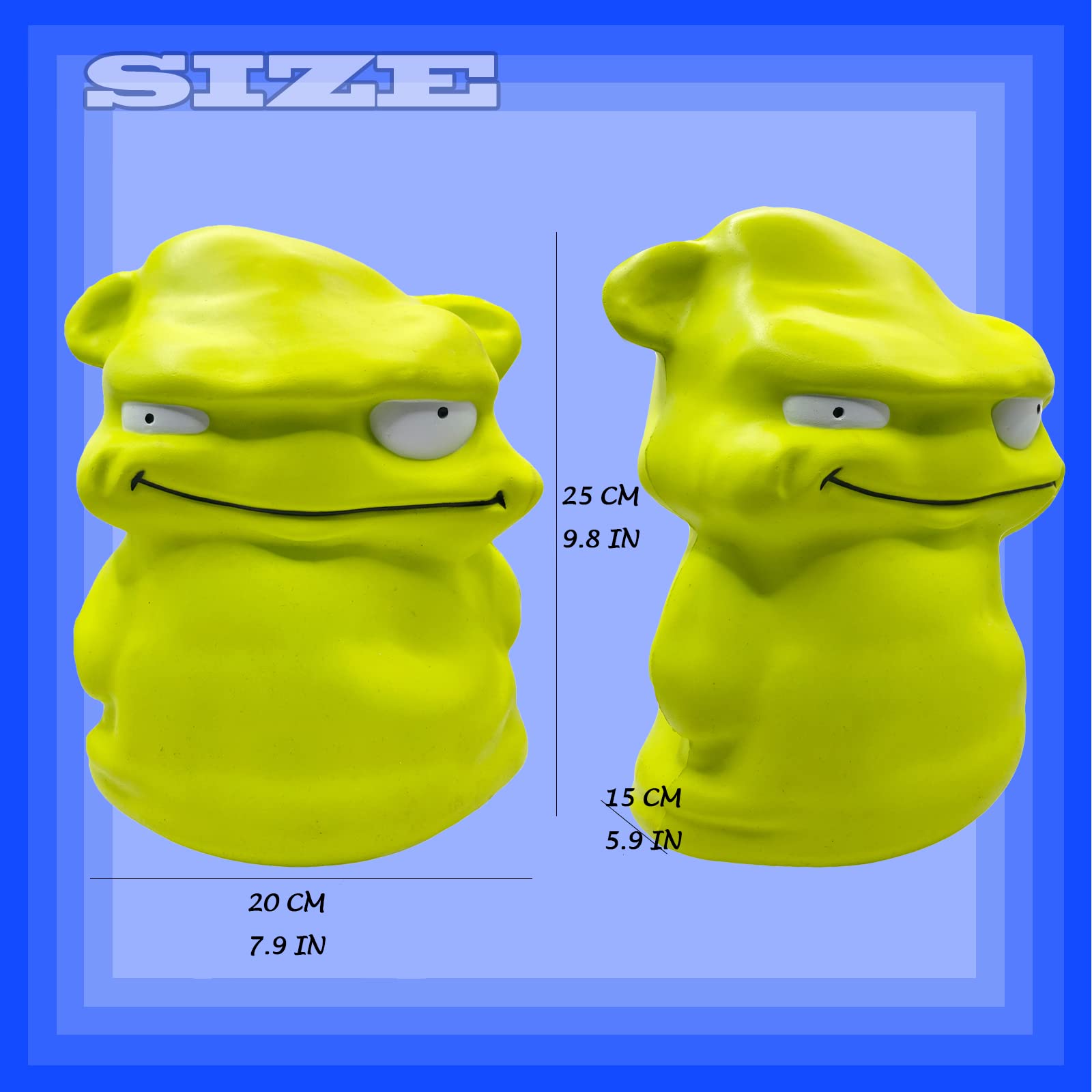 Funnysquee giant green monster squishy side view slow-rise texture in hand