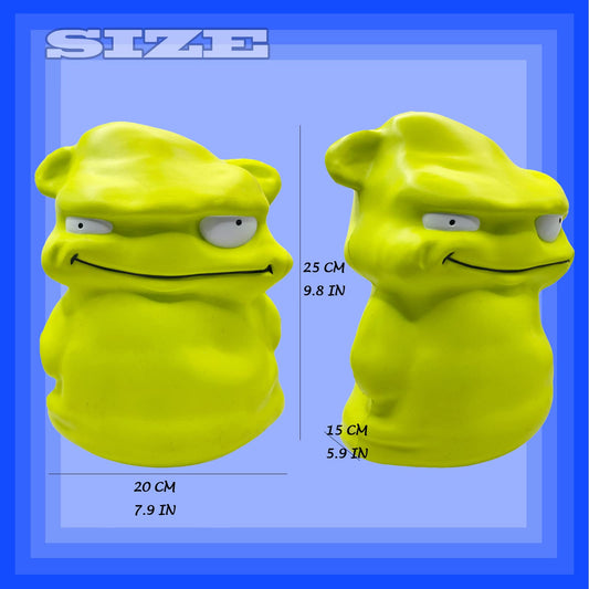 Funnysquee giant green monster squishy side view slow-rise texture in hand