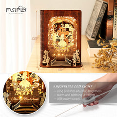 FUNPOLA bedside nightlight emitting a warm glow on the nightstand