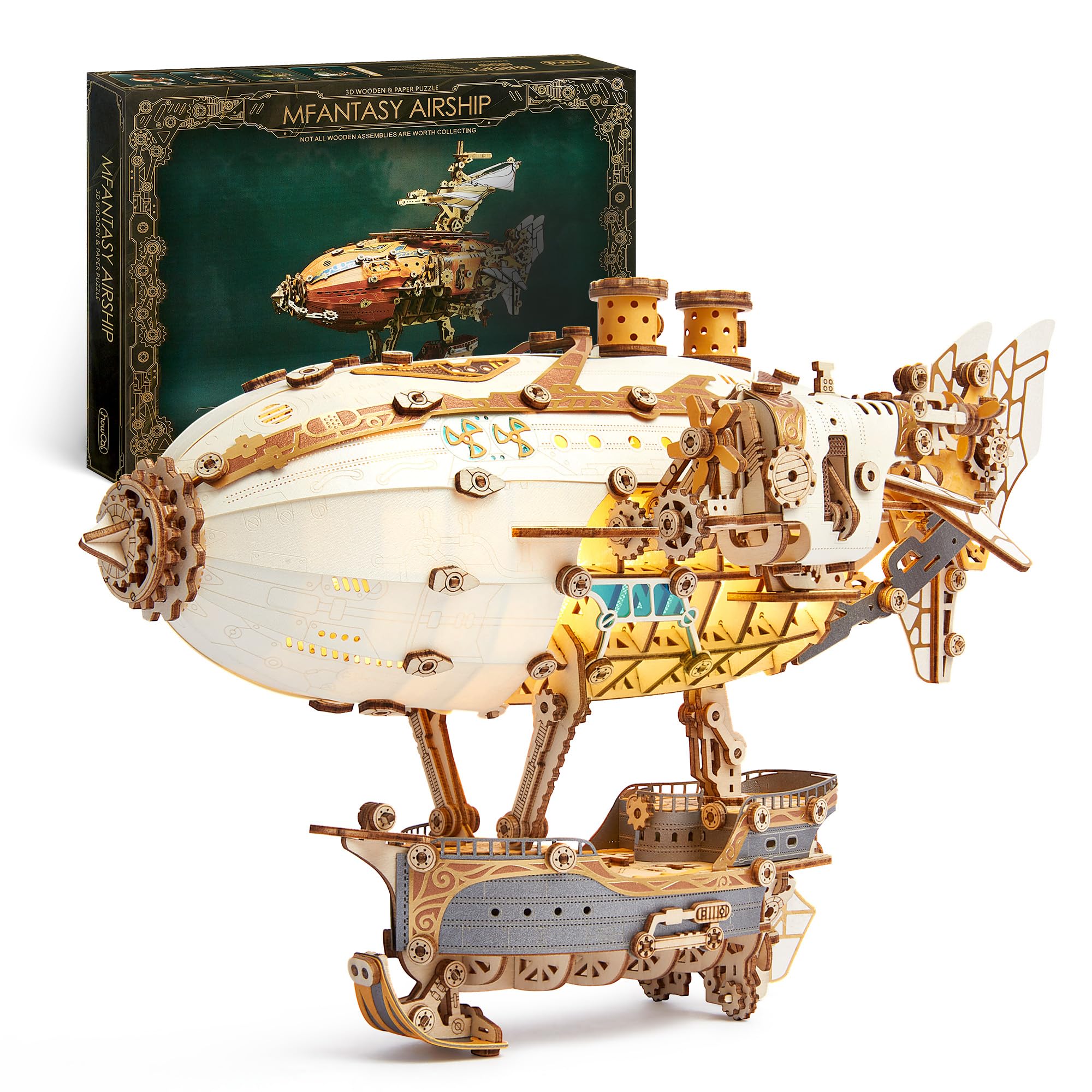 FUNPOLA LED 3D airship front view shows intricate steampunk details for display.