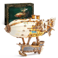 FUNPOLA LED 3D airship front view shows intricate steampunk details for display.