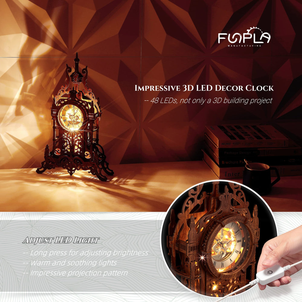 FUNPOLA LED 3D Clock Tower LED belt provides ambient room lighting.