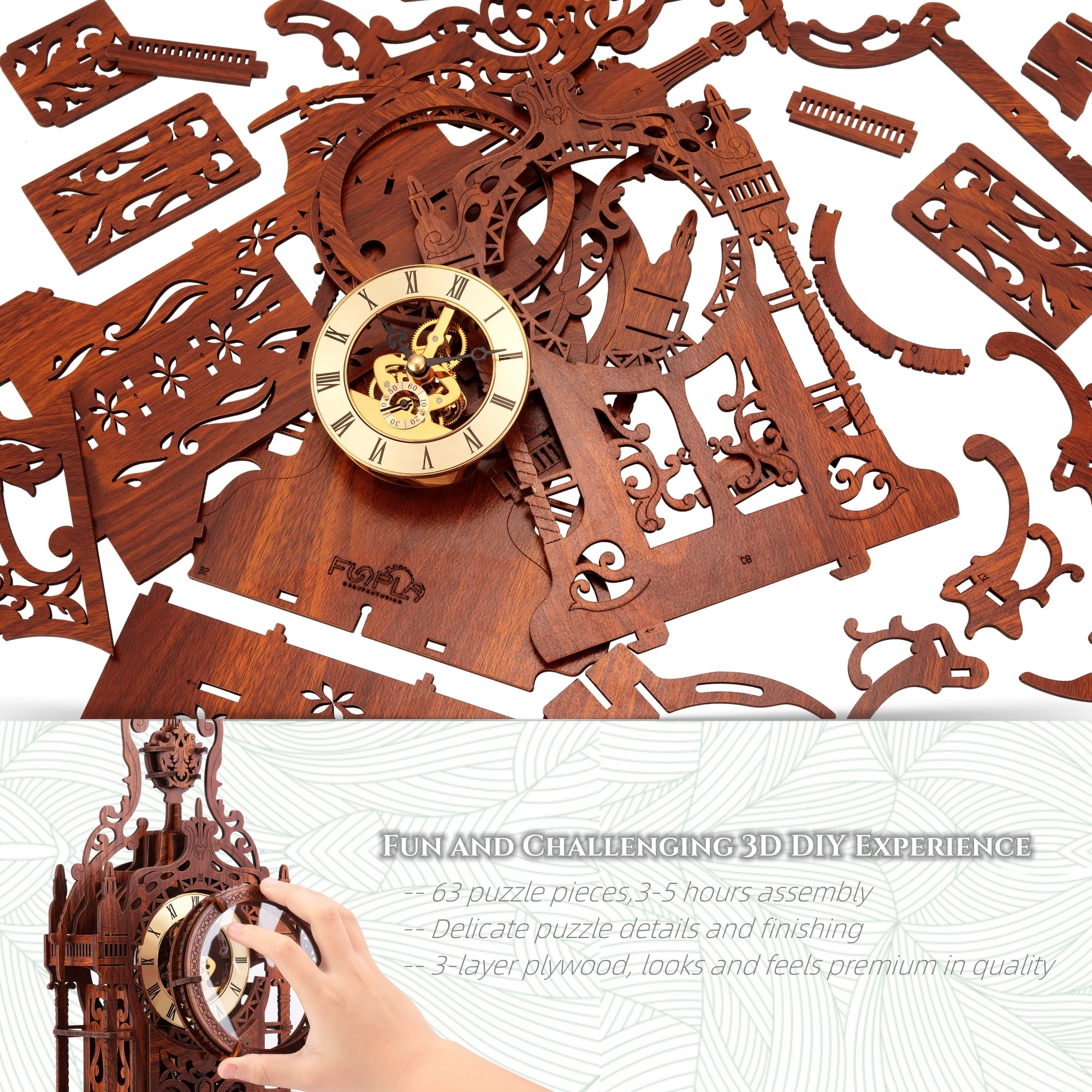 FUNPOLA LED 3D Clock Tower night glow creates cozy ambience.