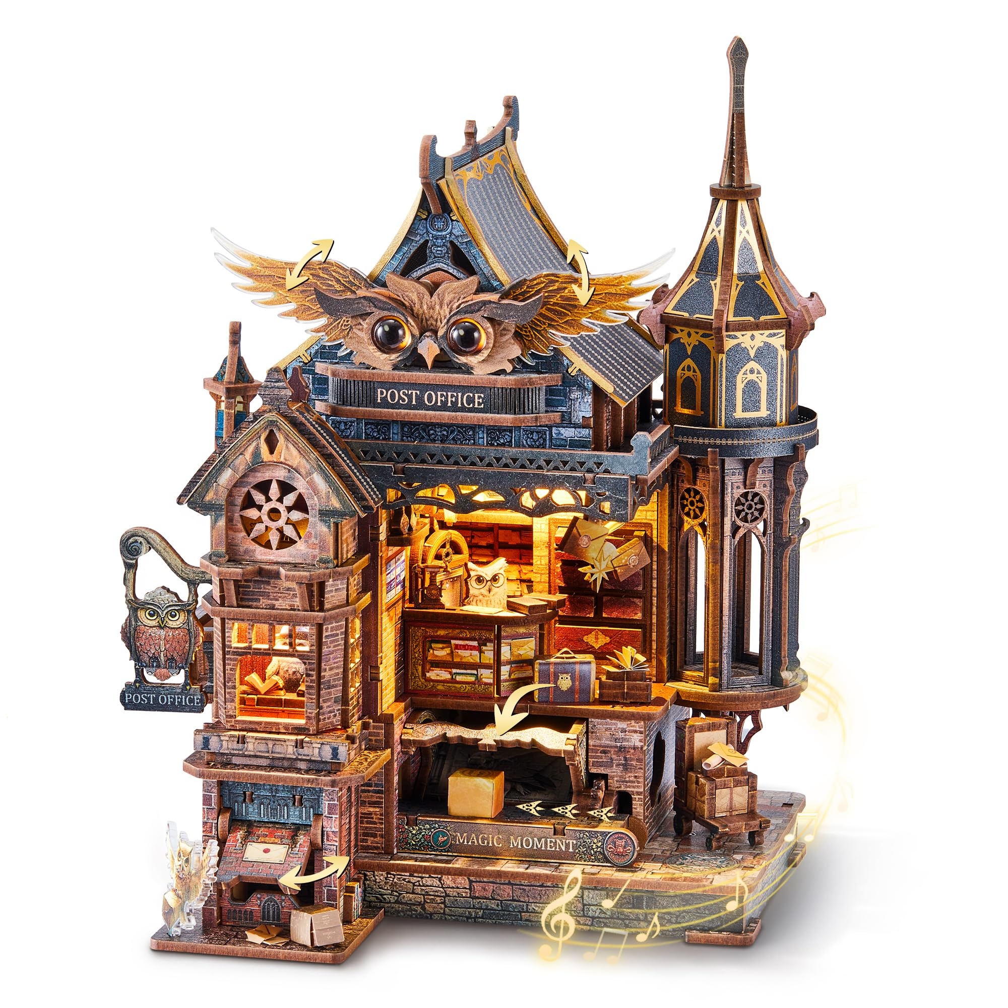 Funpola LED 3D Owl Post Office assembly with detailed interior.