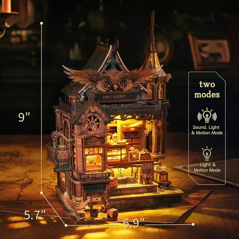 Funpola owl clerk interior detail for a magical miniature scene.