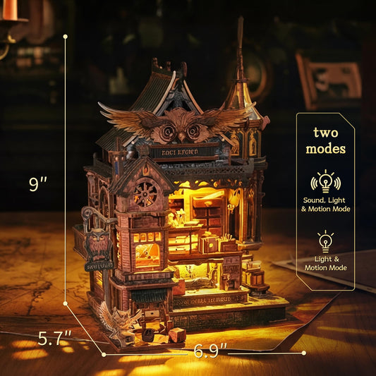 Funpola owl clerk interior detail for a magical miniature scene.