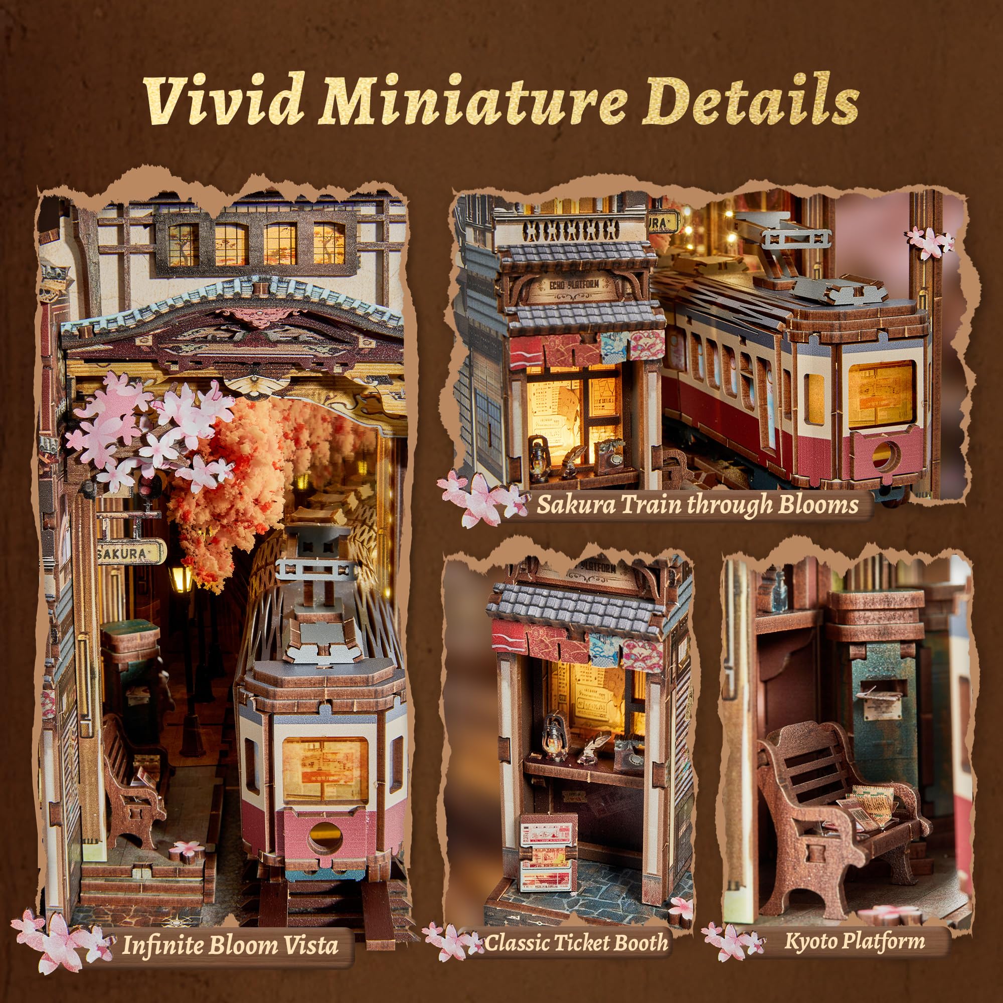 FUNPOLA Sakura Train Book Nook Kit infinity mirror creating depth effect
