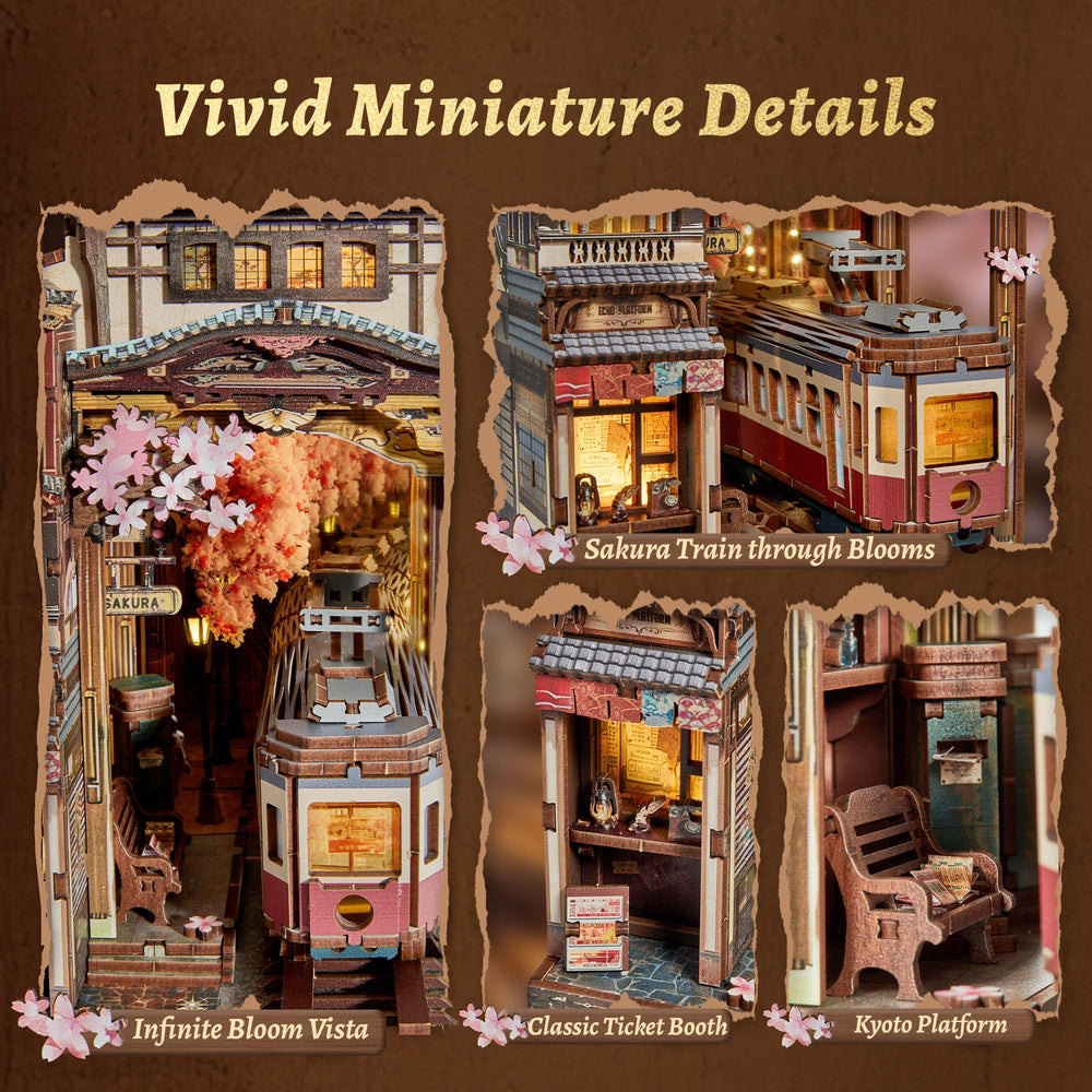 FUNPOLA Sakura Train Book Nook Kit infinity mirror creating depth effect
