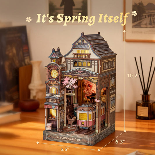 FUNPOLA Sakura Train Book Nook Kit station entrance with delicate details