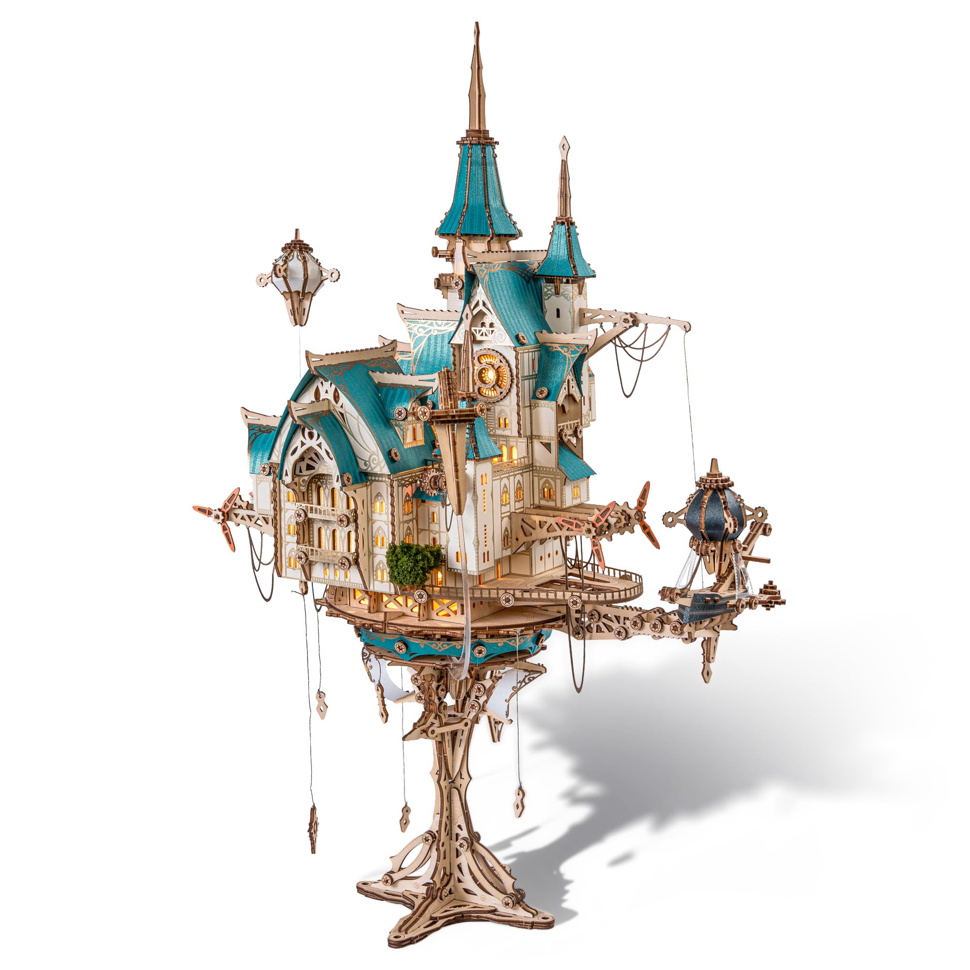 FUNPOLA 3D Steam Castle front view with warm glow on display.
