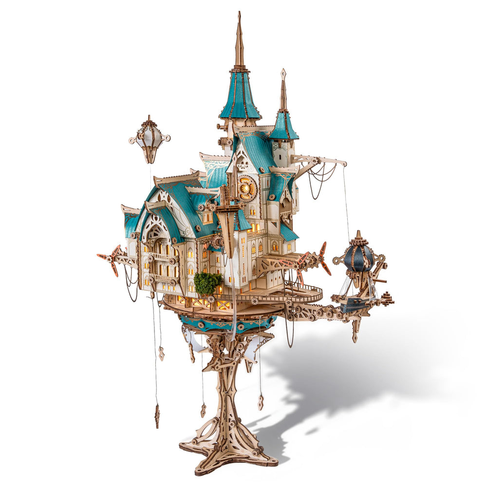 FUNPOLA 3D Steam Castle front view with warm glow on display.