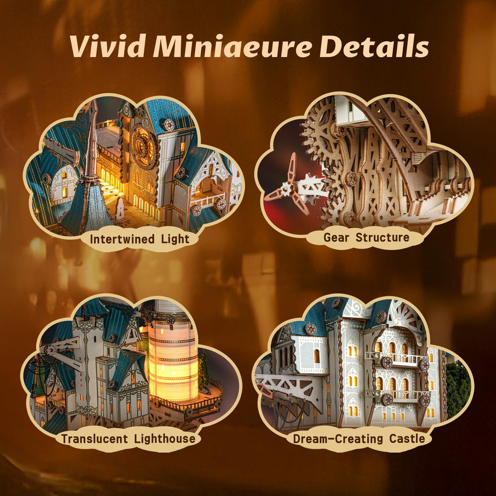 FUNPOLA 3D Steam Castle lit windows create ambient glow.