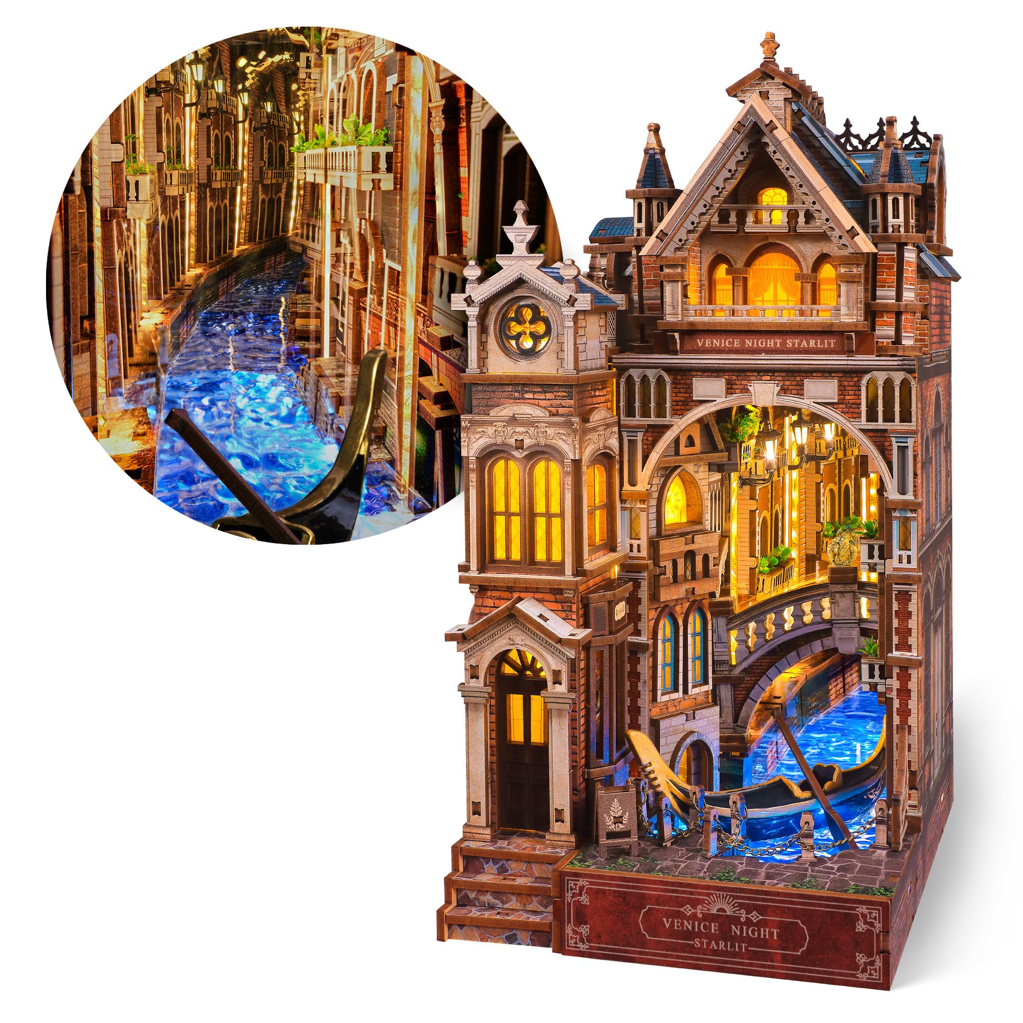 FUNPOLA Venice Night Starlit canal with gondola for cozy shelf ambiance