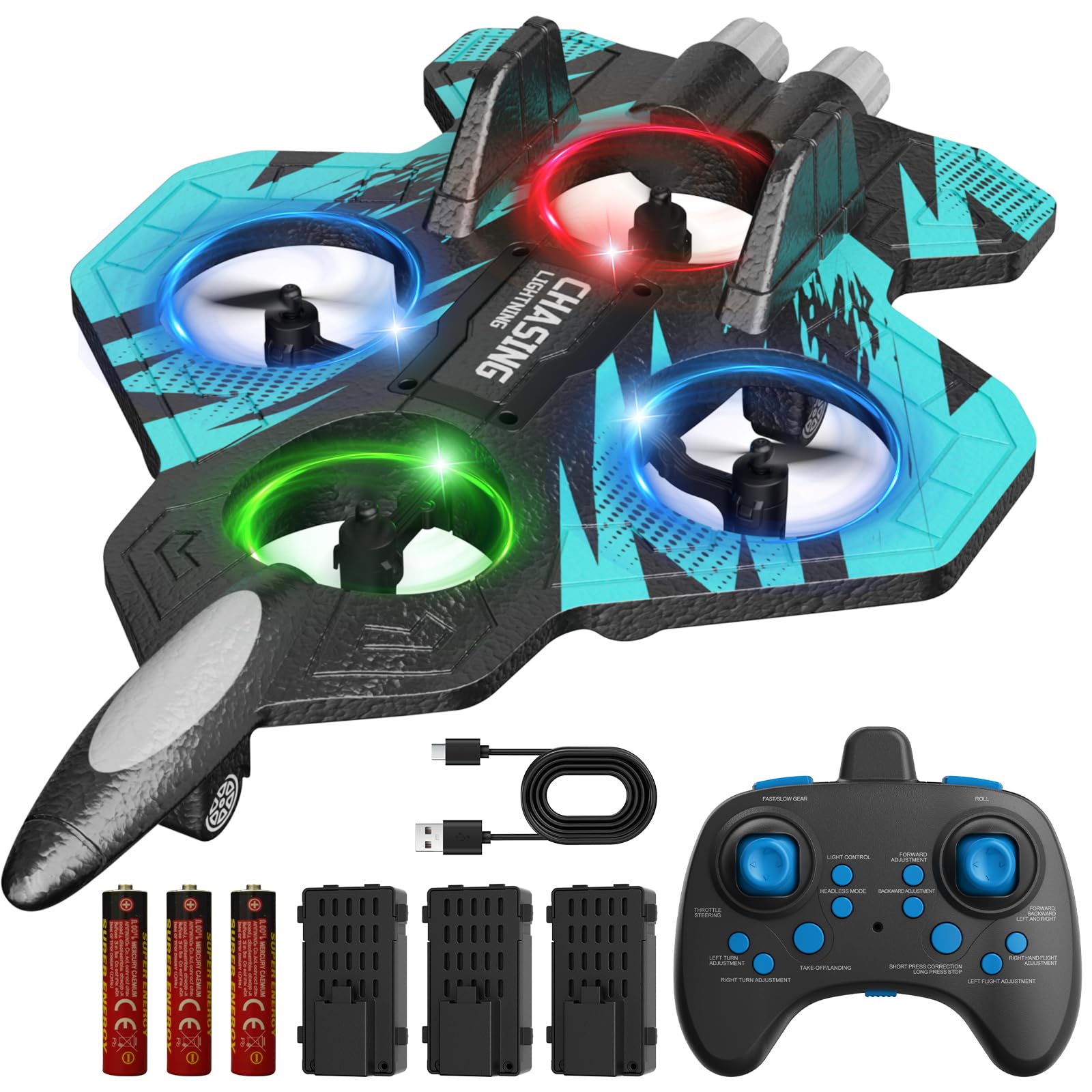 FUNPX foam airplane with LED lights for dazzling night flights