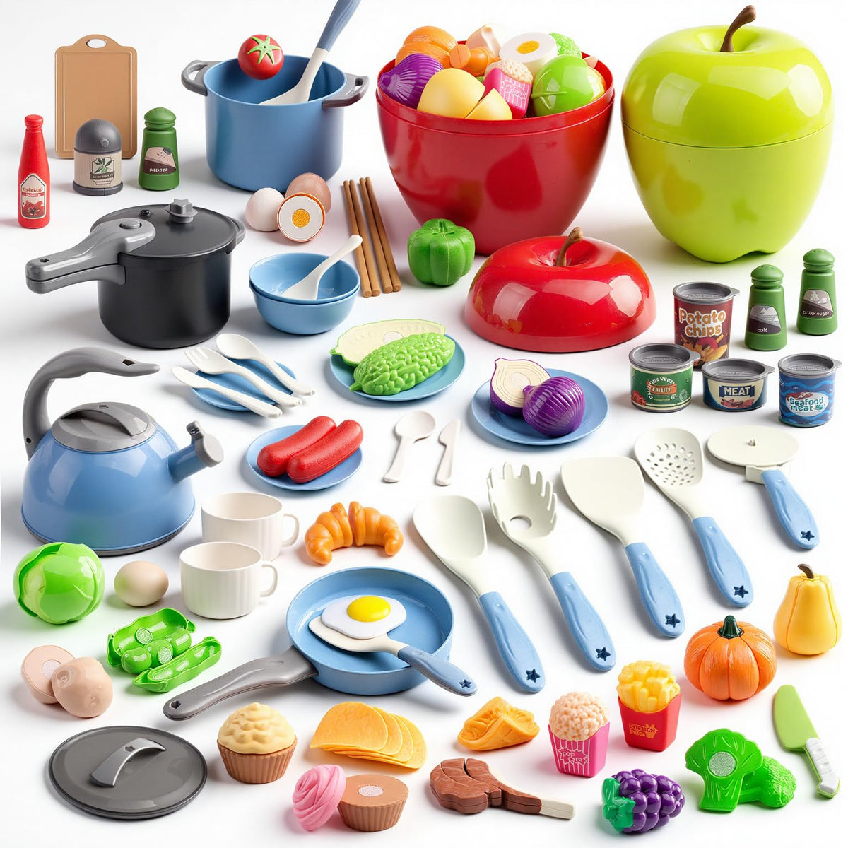 Funpynani 100-piece kitchen playset blue with pretend cookware for imaginative play