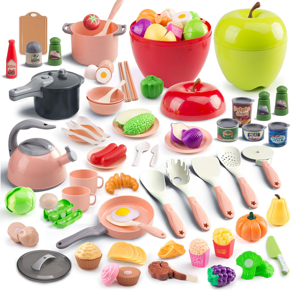 Funpynani 100-piece kitchen playset with colorful cookware sparks imaginative pretend cooking