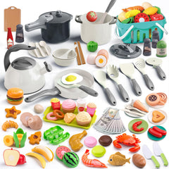 Funpynani 130-piece kitchen playset assembly shown for imaginative pretend cooking