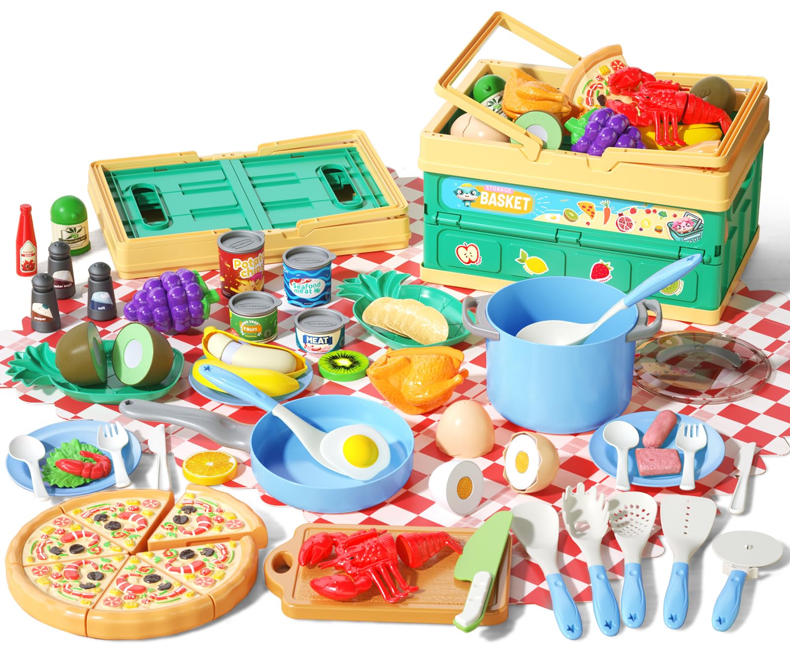 Funpynani 80-piece kitchen playset with storage basket for imaginative organization