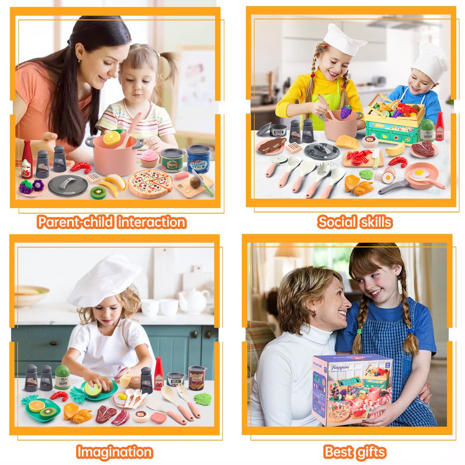 Funpynani fruits and vegetables boost colorful pretend grocery play.