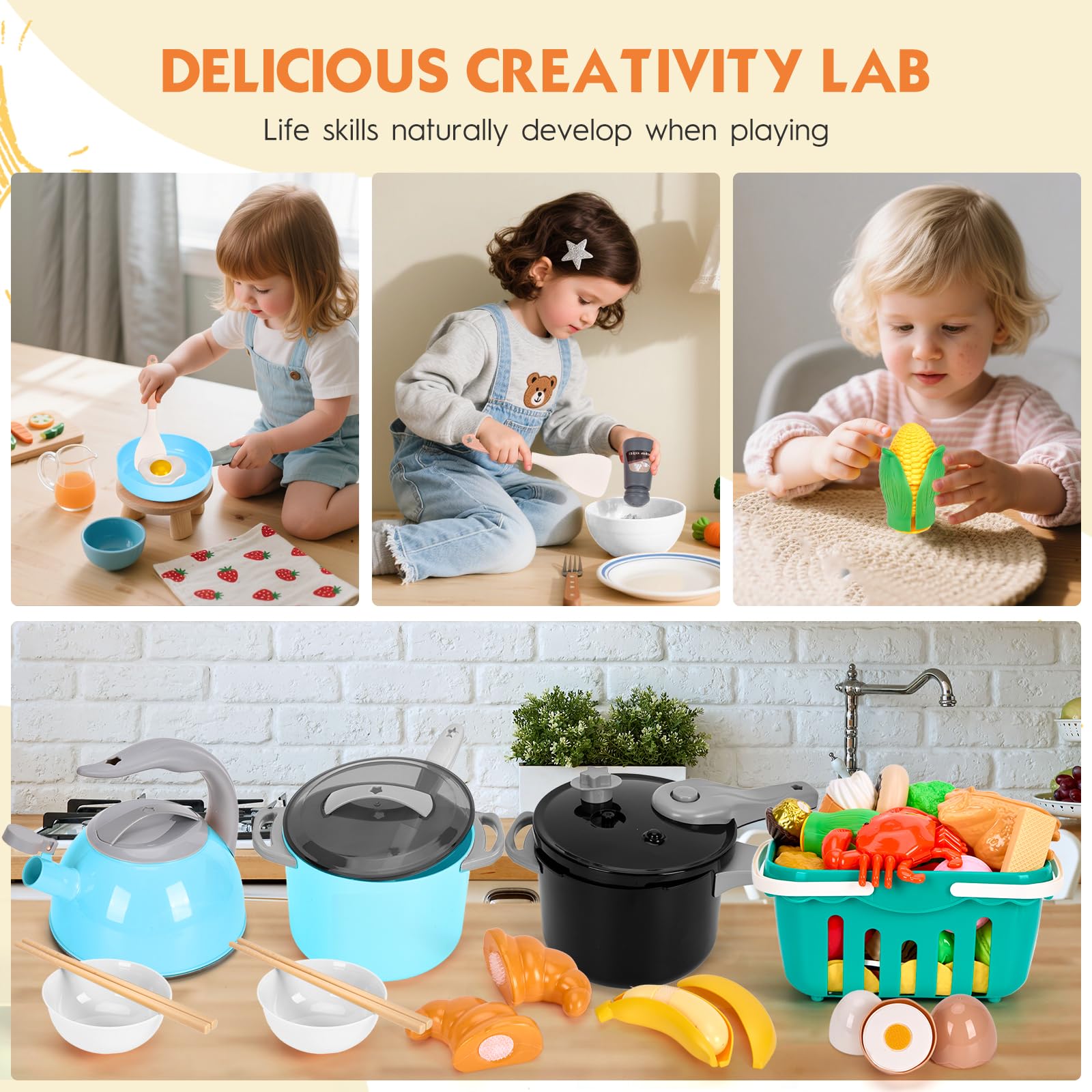 Funpynani turquoise food set image enriches variety and sensory exploration during play.