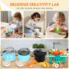 Funpynani turquoise food set image enriches variety and sensory exploration during play.