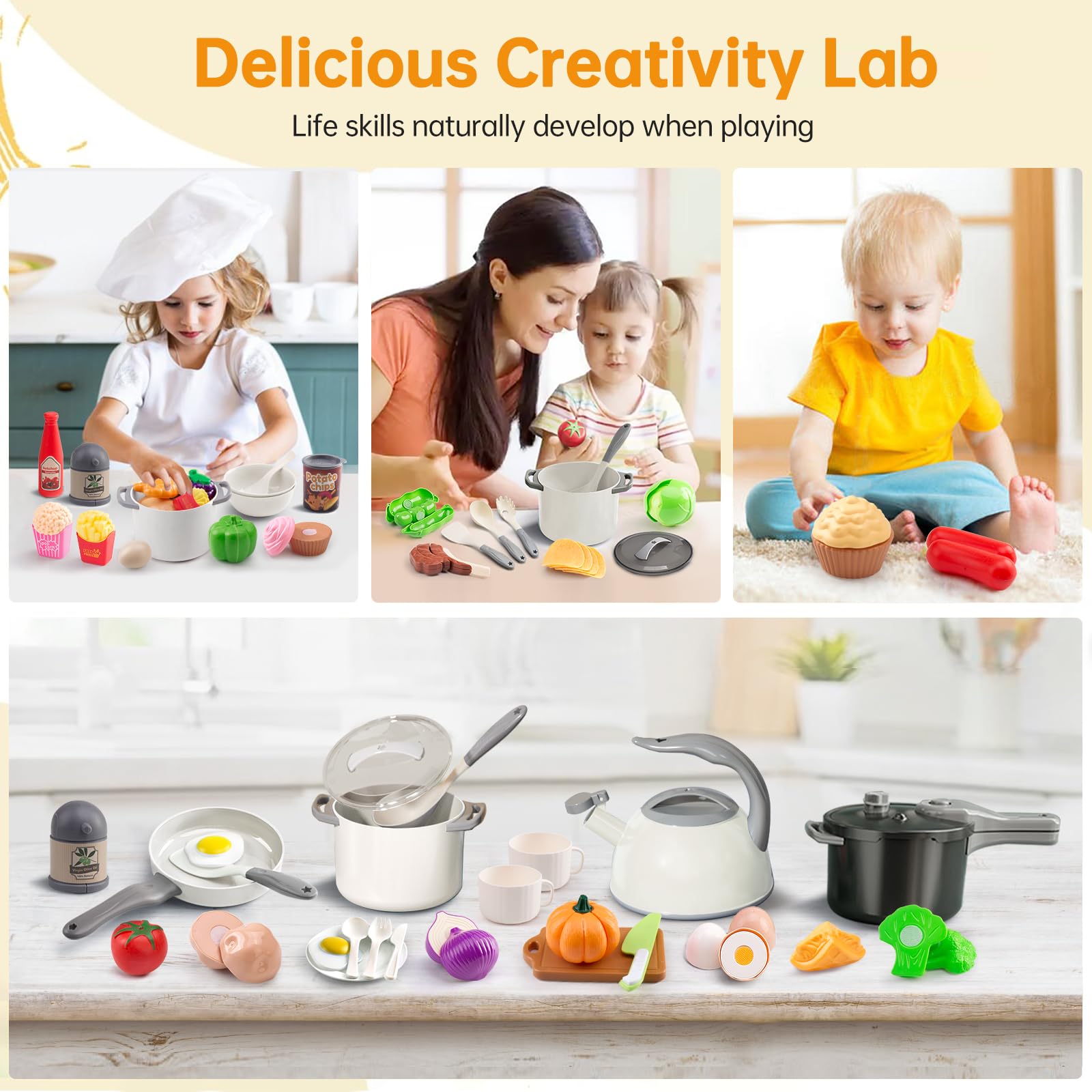 Funpynani peel-shell-slice action adds sensory play with Velcro sounds.