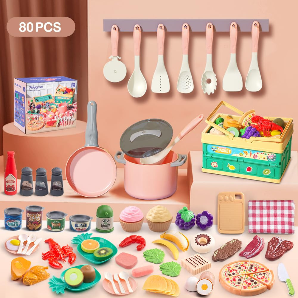 Funpynani pink stockpot and pan for realistic pretend cooking.