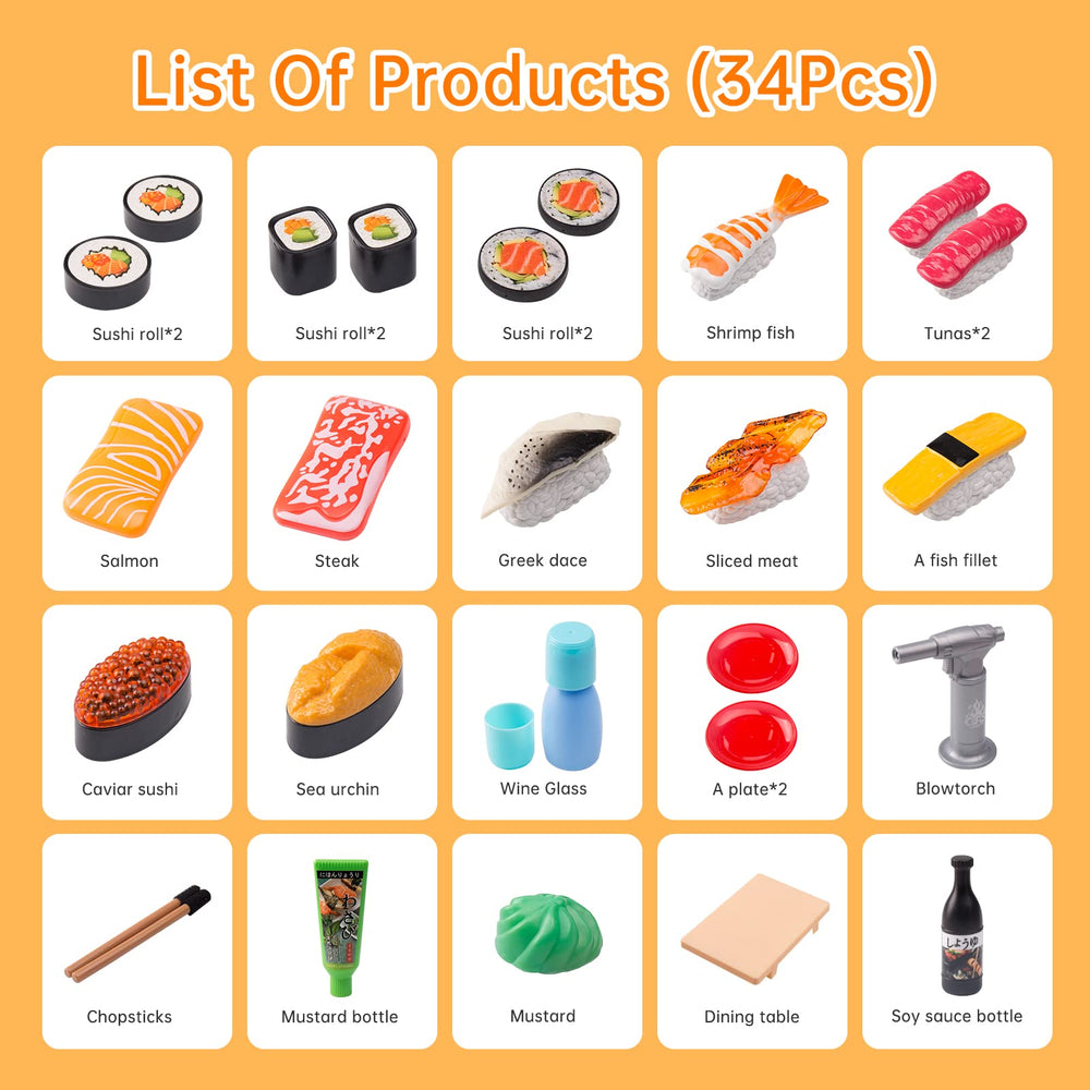 Funpynani sushi torch color-change highlights toppings during pretend cooking fun