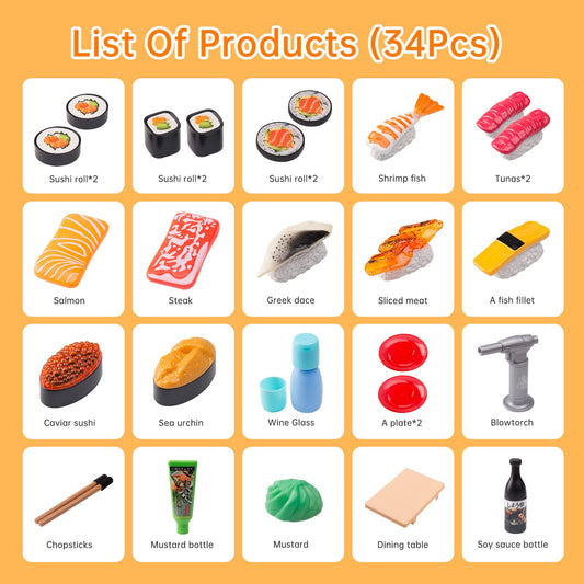 Funpynani sushi torch color-change highlights toppings during pretend cooking fun