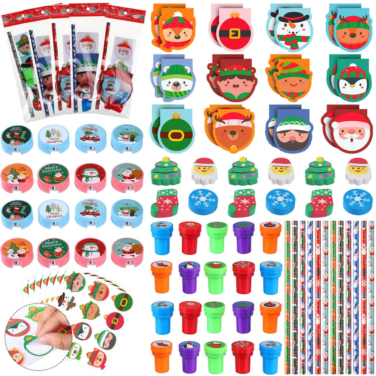 Funrous 192-piece Christmas stationery set packshot, ideal for classroom rewards and party favors.