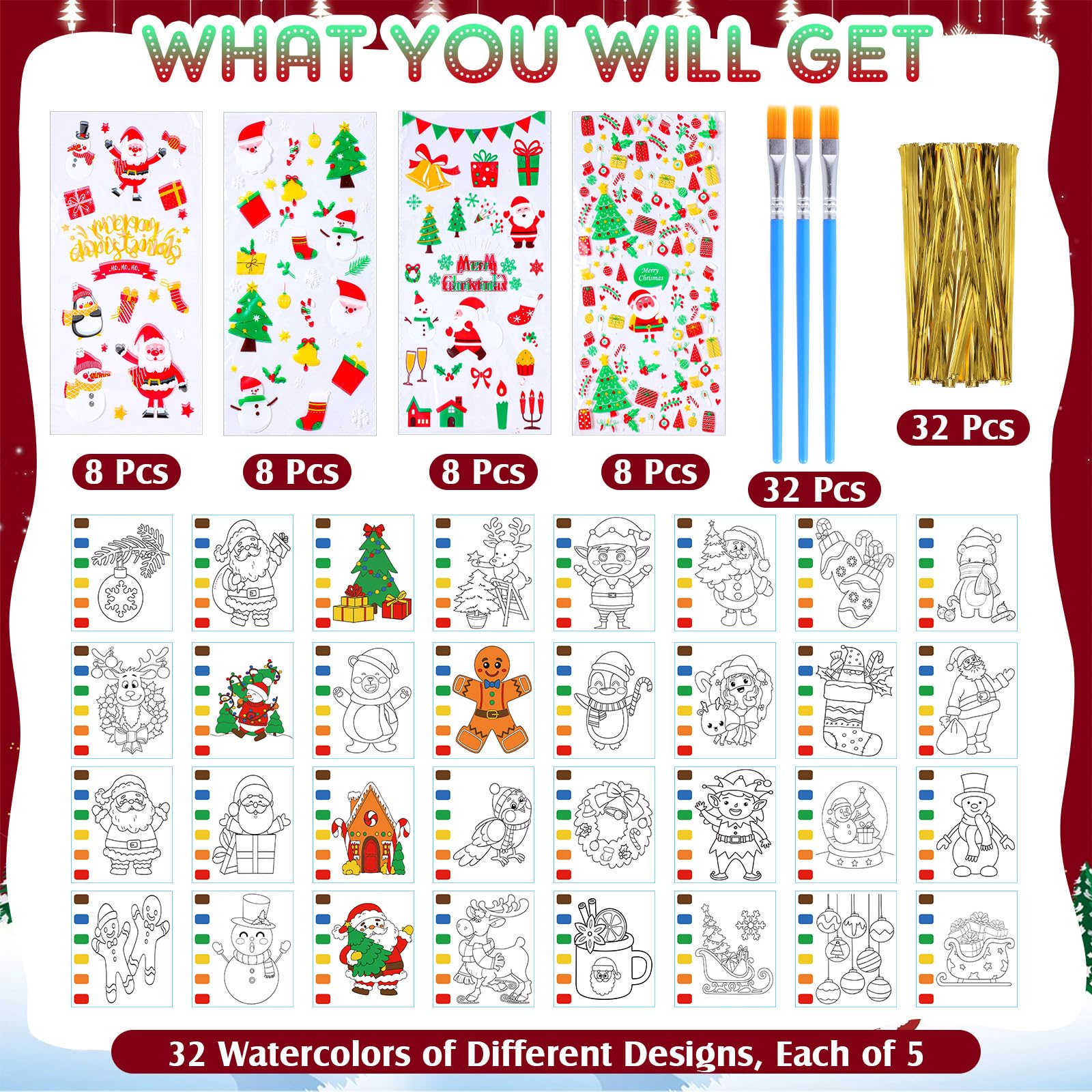 Funrous Christmas coloring sheets designs in 32 festive patterns ready for coloring.