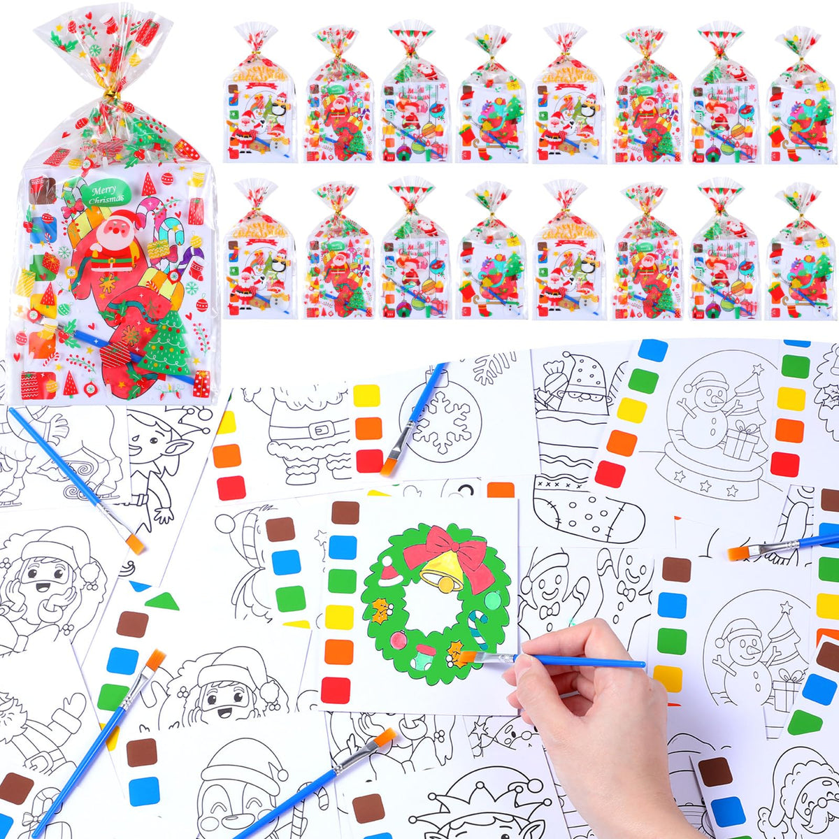 Funrous Christmas paint kit contents with 32 sets for festive crafts.