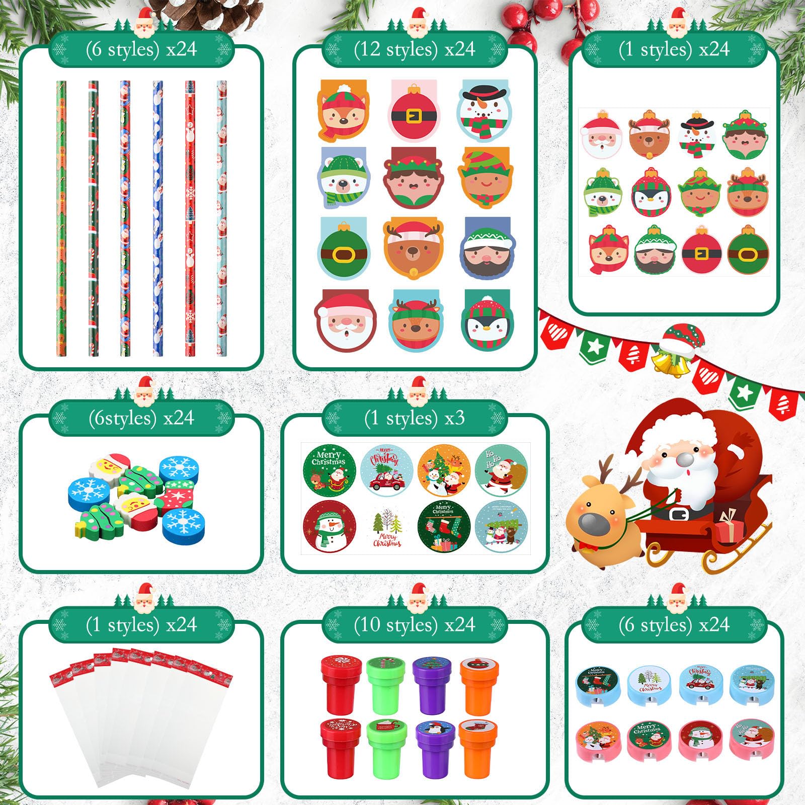 Funrous Christmas round stickers highlight festive scenes for decorating notes and rewards.