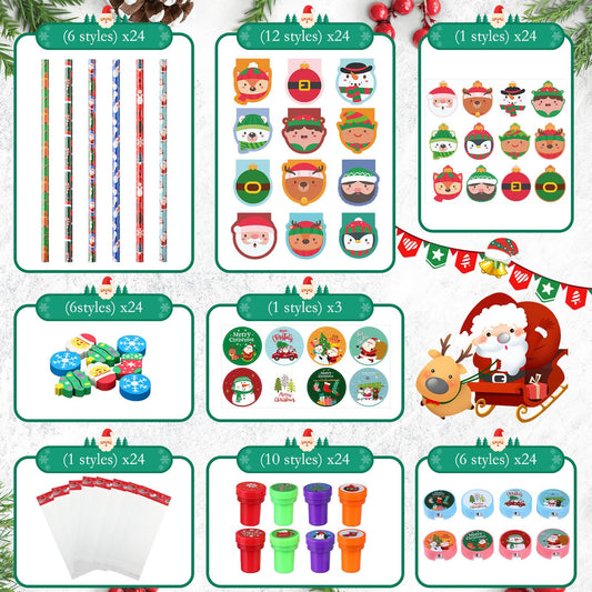 Funrous Christmas round stickers highlight festive scenes for decorating notes and rewards.
