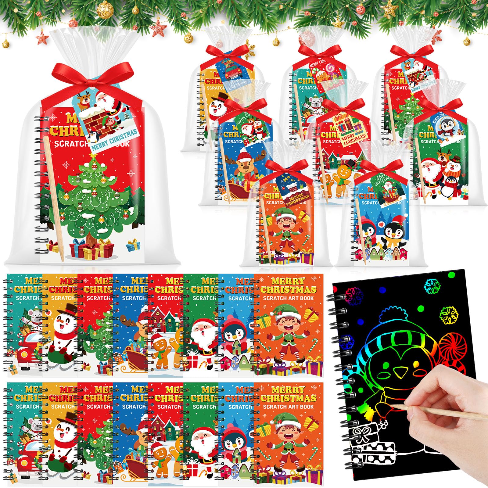 Funrous Christmas scratch-art notebooks spark festive creativity for family crafts.