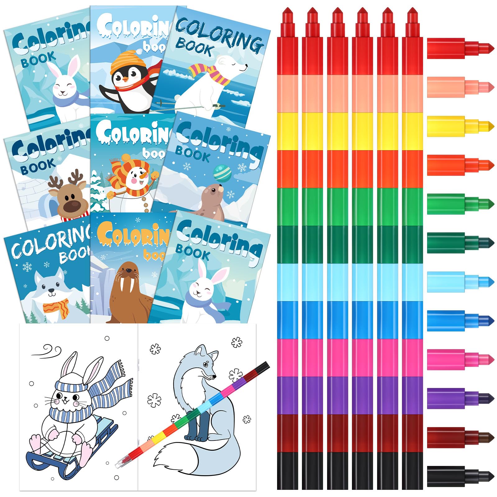 Funrous Glacier coloring book cover featuring winter scenes to spark creativity.